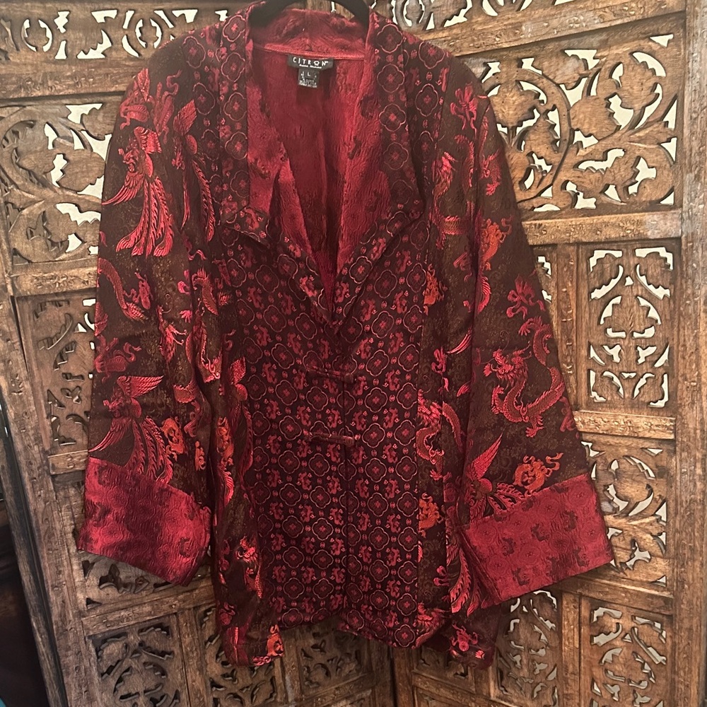 Stunning Citron brand Red and Black kimono jacket Size L-will fit XL as well